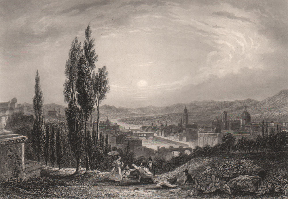 View of FLORENCE & its bridges. Firenze. Italy 1855 old antique print picture